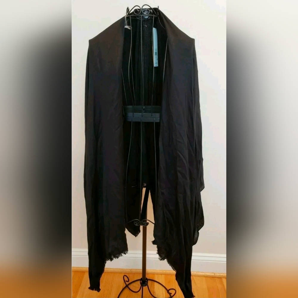 Calvin Klein Shawl Pashmina Wrap Scarf Black w Silver Trim Border NWT